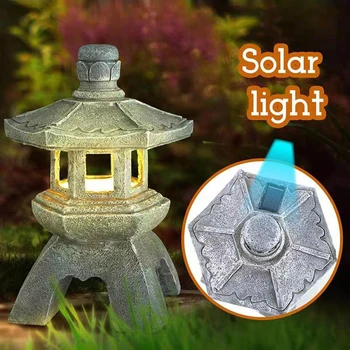 Солнечный светодиодный фонарь в виде каменной пагоды, не Выцветающая Каменная башня из смолы, Декоративный светильник, Прочный ландшафтный светильник во внутреннем дворике для террасы в саду