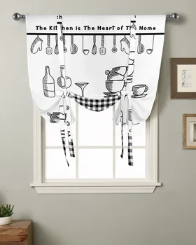 Кухонная утварь Клетчатая кухня Короткий карниз для штор Карманные шторы Домашний Декор Спальня Маленькое окно Римские шторы на завязках