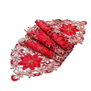 Популярная атласная вышивка, Рождественские цветы пуансеттии, настольная дорожка, флаг, новогодний декор для дома (красный)