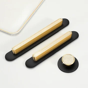 Современные простые ручки кухонных дверей из золотого цинкового сплава, ручка ящика шкафа + Черные круглые ручки шкафа для мебельной фурнитуры