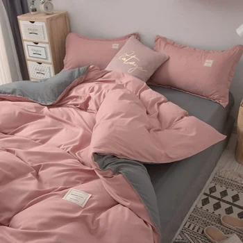 Простой Японский Однотонный Розовый Комплект постельного белья Покрывало Twin Full Queen Постельное Белье Для девочек И женщин Из полиэстера Плоская Простыня Наволочка