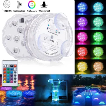 10 Светодиодных RGB Погружных светильников с дистанционным управлением, Ваза, Чаша, Украшение для вечеринки в саду, Подводный Ночник на батарейках, Открытый
