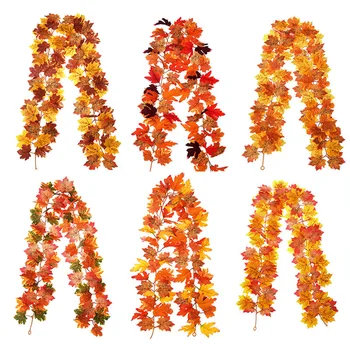 Гирлянда из искусственных кленовых листьев, осенняя лоза, осенние подвесные растения для свадьбы, Дня Благодарения, Хэллоуина, садовый декор 2023
