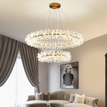 Скандинавский роскошный подвесной светильник Хрустальная светодиодная люстра 40 60 80 см Кольцевая люстра Светильники для гостиной спальни