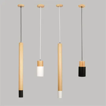 Современные деревянные светодиодные подвесные светильники Lamparas, черный / Белый железный абажур, светильник для столовой, Подвесной светильник для домашнего освещения