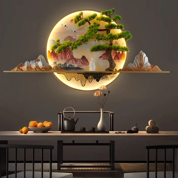 Современное китайское бра с изображением креативного пейзажа, 3D Лампа с изображением для домашнего декора, Гостиная, кабинет, спальня, Настенный светильник, Изображение