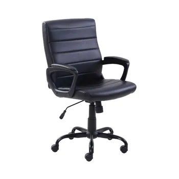 Офисное кресло менеджера со средней спинкой из натуральной кожи, черный