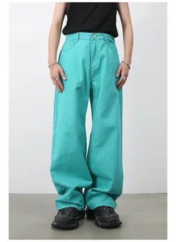 Мужские прямые джинсы Y2K в стиле ретро, многоцветные светлые джинсы, универсальные широкие уличные повседневные шикарные брюки для кампуса, свободные XS-XL