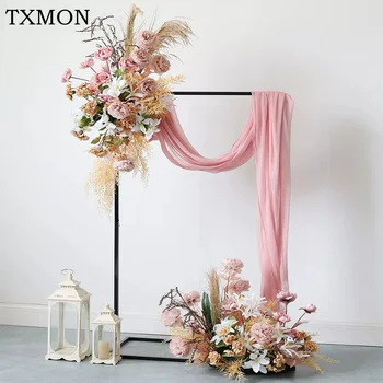 Розовая Цветочная композиция из тростниковых цветов, витрина, Настенный букет, имитирующий ряд цветов, Украшение свадебного фона