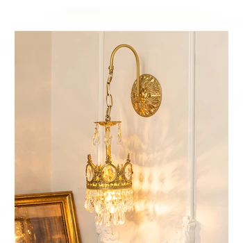Французский ретро настенный светильник crystal crown светильник для спальни роскошная прикроватная тумбочка коридор гостиная фон настенный светильник