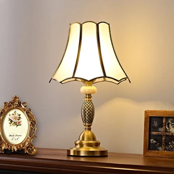 Современная латунная настольная лампа TEMAR, светодиодная Европейская простая роскошь, креативные настольные лампы из медного стекла для дома, гостиной, спальни