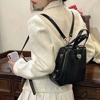 Рюкзак в стиле Y2k, женские кошельки и сумочки с застежкой в виде сердца, трапециевидный милый рюкзак, модные черные сумки-мессенджеры из искусственной кожи