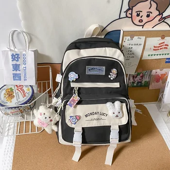 корейские рюкзаки, женская школьная сумка, милая водонепроницаемая нейлоновая сумка для книг для подростков, цветочный мешочек, студенческие дорожные сумки для девочек с брелоком