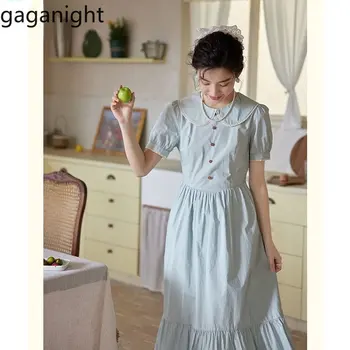 Женское платье Gaganight с французским кукольным вырезом и короткими рукавами 2023, Летнее новое платье с пышными рукавами цвета голубого озера, Сладкие длинные платья, женские платья