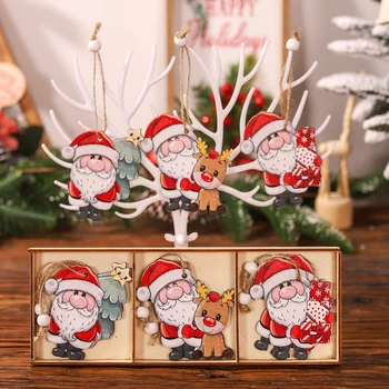 Деревянные украшения в виде лося Санта-Клауса, Рождественская елка, Подвесной кулон, Веселое Рождественское украшение для дома 2023 Navidad Новогодние подарки