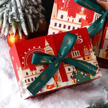 Праздничная подарочная коробка Праздничная рождественская подарочная коробка с двойными дверцами и бантиками для праздничного декора Веселая упаковка расходных материалов