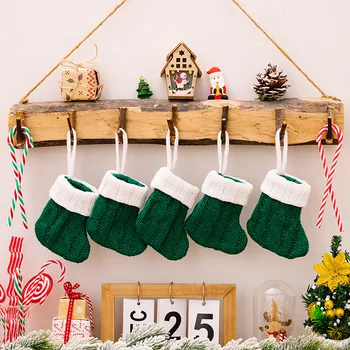 Рождественские украшения, зеленые вязаные носки, мини-рождественские носки, подвесные украшения на Рождественскую елку, Веселый Рождественский подарок Ноэлю