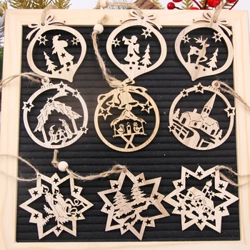 6 шт. рождественских деревянных подвесок, креативные полые подвесные украшения, поделки из дерева для декора Рождественской елки, детские подарки, поделки своими руками