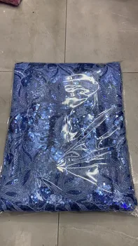 Роскошная Африканская кружевная ткань 2023 новейшая голубая Индийская ткань Сари высококачественный тюль 3D кружевная ткань с блестками свадебное платье YYZ2867