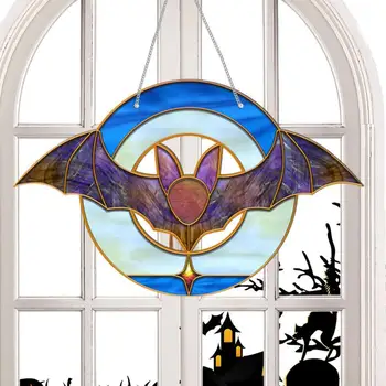 Акриловый декор в виде летучей мыши на Хэллоуин, Акриловая дверная табличка с металлической цепочкой, украшение для вечеринки в честь Хэллоуина, Украшения в виде летучей мыши из металла