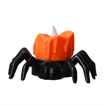 Хэллоуин Маленькая тыквенная свеча Теплый свет Свеча-паук Светодиодные свечи с мерцающим светодиодом на батарейках для жуткого декора Хэллоуина