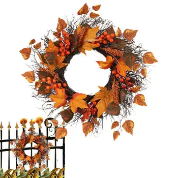 Осенний венок из кленовых листьев, украшения для дверей фермерского дома, великолепные реалистичные Красочные осенние венки для осеннего урожая