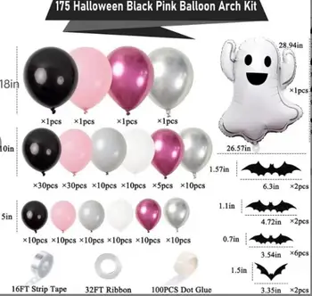 Очаровательная розово-черная гирлянда из воздушных шаров на тему Хэллоуина - идеальное фоновое украшение для веселого празднования девушки