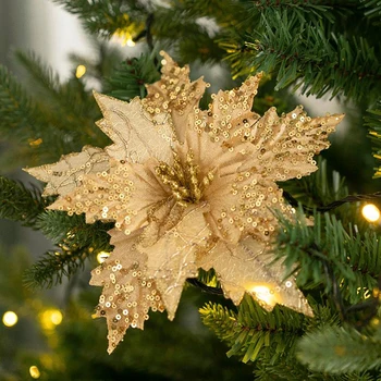 Новый Блестящий Искусственный Рождественский цветок Ручной работы, украшение для Рождественской елки, Веселое Рождественское украшение для дома, Новогодний подарок на Хэллоуин