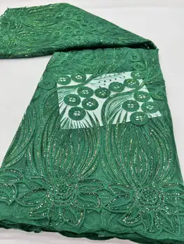 2023 Высококачественная французская тюлевая кружевная ткань зеленый 3D блесток африканская сетка кружева 5 ярдов Нигерийская кружевная ткань свадебное шитье