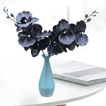 Искусственная ветвь черной орхидеи, фаленопсис, шелковый искусственный цветок, ваза 