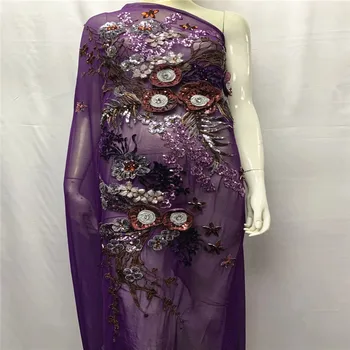 5 ярдов шелковой кружевной ткани хорошего качества, атлас для женского платья, 100% Натуральный шелковый материал, ткань с принтом, вышитая лента с цветком LXE421