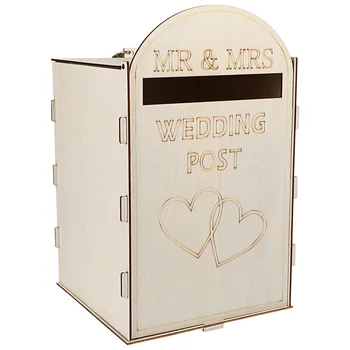 Свадебный деревянный почтовый ящик, подарочный держатель для почтового ящика в деревенском стиле, украшения для рукоделия, свадебные принадлежности (с ключом)