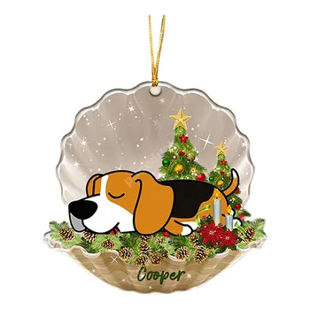 Печатный подвесной орнамент в виде ракушки, щенок спит на ракушке, креативная декоративная подвеска для украшения Рождественской елки дома