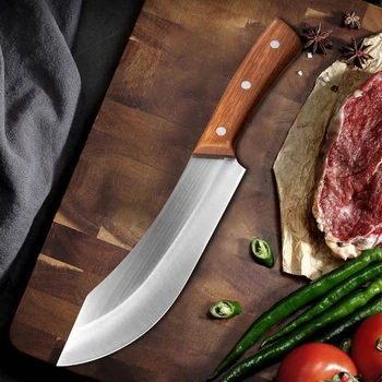 Нож шеф-повара из нержавеющей стали, Кухонный тесак, Мясницкий нож с заостренной ручкой, нож для нарезки овощей, мяса, пилинга