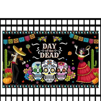 Тканевый фон для танцев с черепом, День мертвых, фон для многоразового использования, настенный баннер на Хэллоуин, украшение для камина в спальне