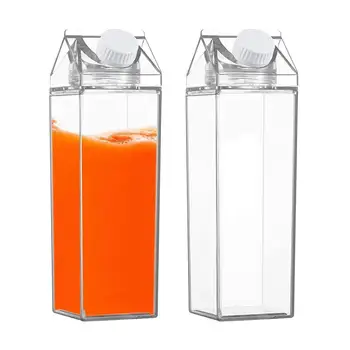 Прозрачная бутылка из-под молока, Квадратный контейнер для молока для холодильника, 2 шт. Запечатанная Квадратная бутылка для молока, стакан для сока для наружного