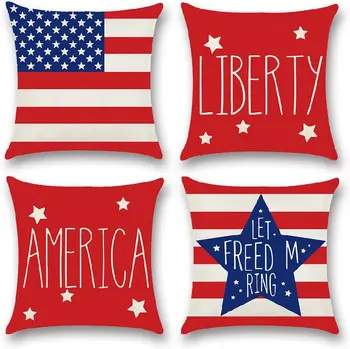 Наволочки на подушки 4 июля 18x18, День Независимости, День Памяти, Набор из 4 звездно-полосатых патриотических накидок с Американским флагом