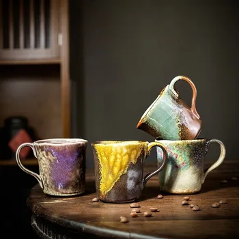 Креативные кофейные чашки из грубой керамики ручной работы, японские персонализированные чайные чашки, ретро-керамические кружки, послеобеденные чашки, чашки ручной стирки.