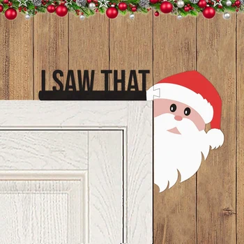 Украшение из 1 ШТ. Я видел, что Рождественская шляпа Санта-Клауса в виде снеговика, украшение для угла двери, рождественские украшения из дерева, украшение для угла