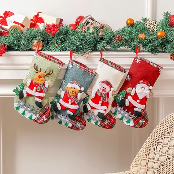 Льняные большие рождественские носки забор Рождественский подарочный пакет Рождественская елка украшения мешок конфет ювелирные изделия Санта мешки