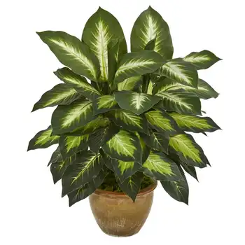 Искусственное растение диффенбахия в керамическом кашпо, зеленый