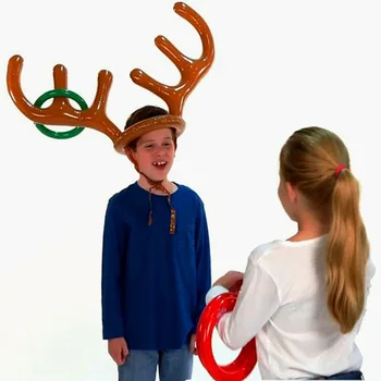 Рождественская игра Надувной Санта Забавная Шляпа с Оленьими рогами Подбрасывание колец Рождественский Подарок для детей Новогодние Надувные игрушки на открытом воздухе