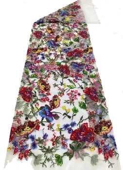 Высококачественная сетка для ручной вышивки из африканской ткани с разноцветными пайетками, уникальный дизайн вечернего или свадебного платья