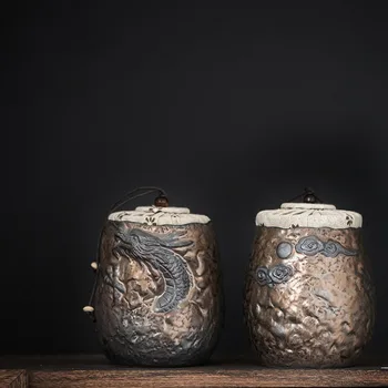 Европейский керамический чайник ручной работы со Старинным ремесленным декором Журнальный столик Настольный Контейнер для упаковки чая Переносная банка для хранения чая