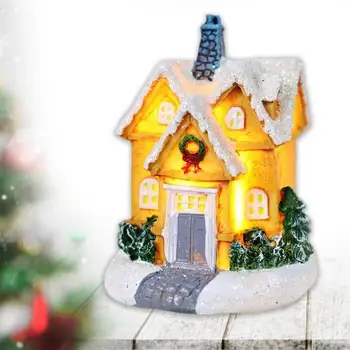 Рождественский Деревенский декор, портативный Снежный домик, зимняя деревня со светодиодной подсветкой, изделия из смолы на батарейках, украшение рабочего стола