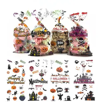Мешочек для закусок, пакеты для конфет на Хэллоуин, прозрачные целлофановые пакеты для упаковки подарков в виде тыквенной летучей мыши, сладостей на Хэллоуин
