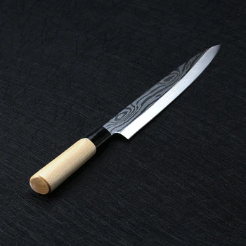Лазерные дамасские ножи шеф-повара, японские ножи для суши с лососем, Кухонный нож для сашими из нержавеющей стали, кулинарный нож для нарезки филе сырой рыбы