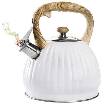 Чайник для приготовления чая объемом 3,5 л для плиты, Свистящий чайник из нержавеющей стали с деревянной ручкой, Чайник в форме белой тыквы