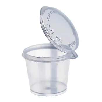 Одноразовые шт / упаковка С бутылкой Пластиковая Прозрачная Мини-упаковка объемом 25 мл, чашка для соуса и приправы, 100 Коробочная крышка