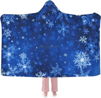 Голубое Ледяное Одеяло Со Снежинкой С Капюшоном, Плюшевые Напольные Носимые Одеяла для Халата, Дивана, Спальных Принадлежностей Для Путешествий